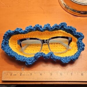 Handcrafted Crocheted Blue & Yellow Glasses Tray